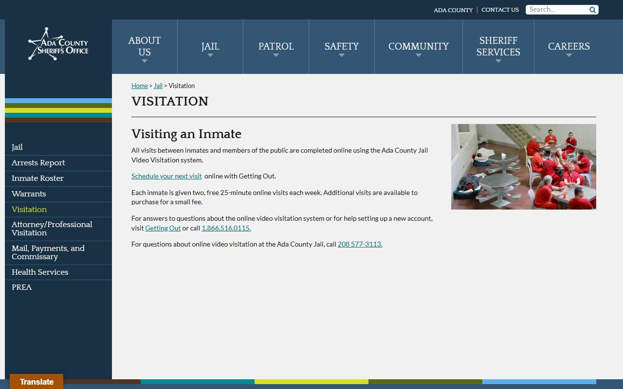 Ada County Jail video visitation instructions