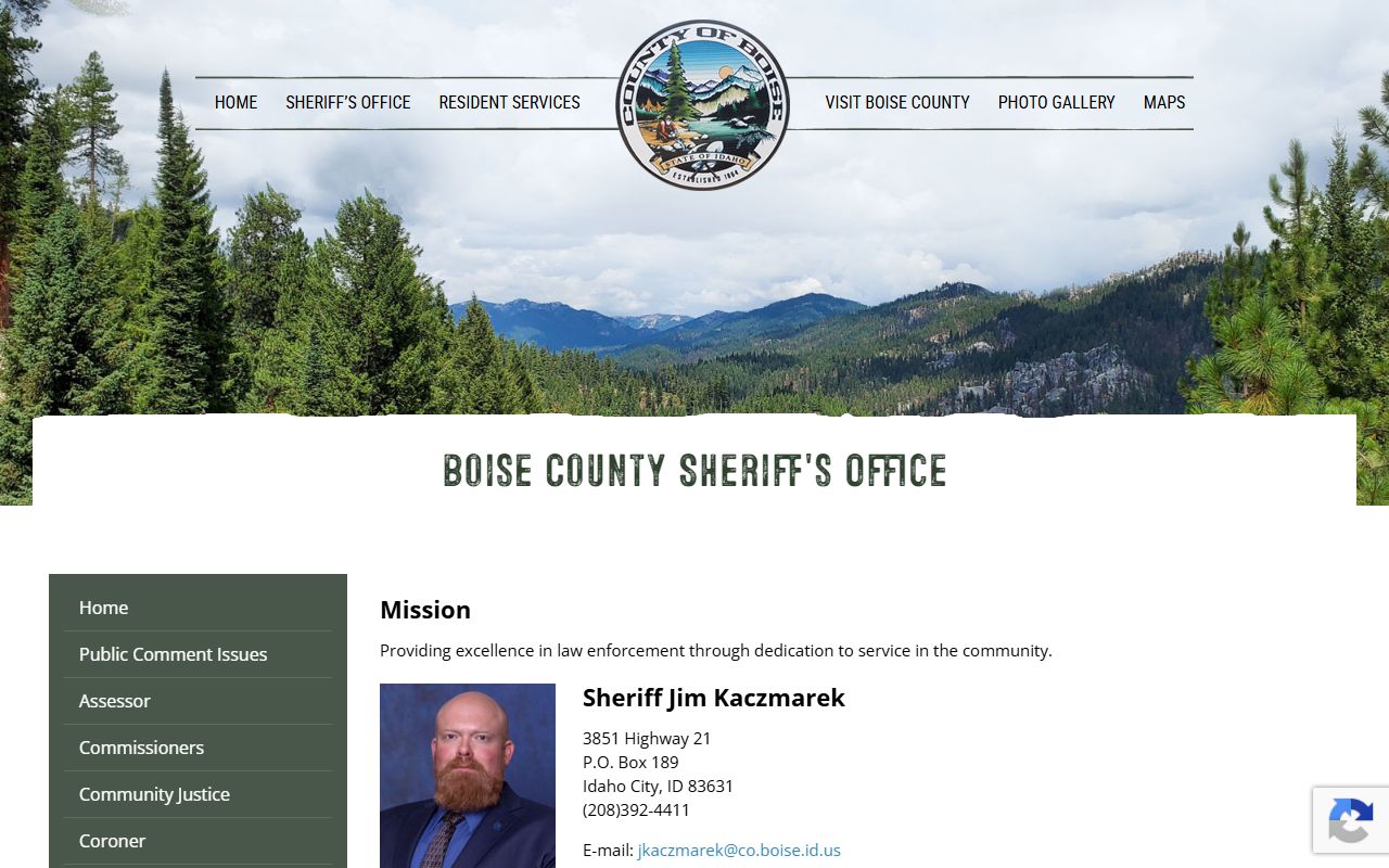 Boise County Sheriff's Office inmate population contact source